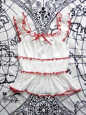 Full Tilt White and Red Ruffled Tier Cropped Peplum Tank Top